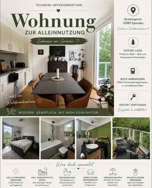 Möblierte 2-Zimmer-Wohnung zur Alleinnutzung in Berlin-Spandau | Teilweise Untervermietung — photo 1